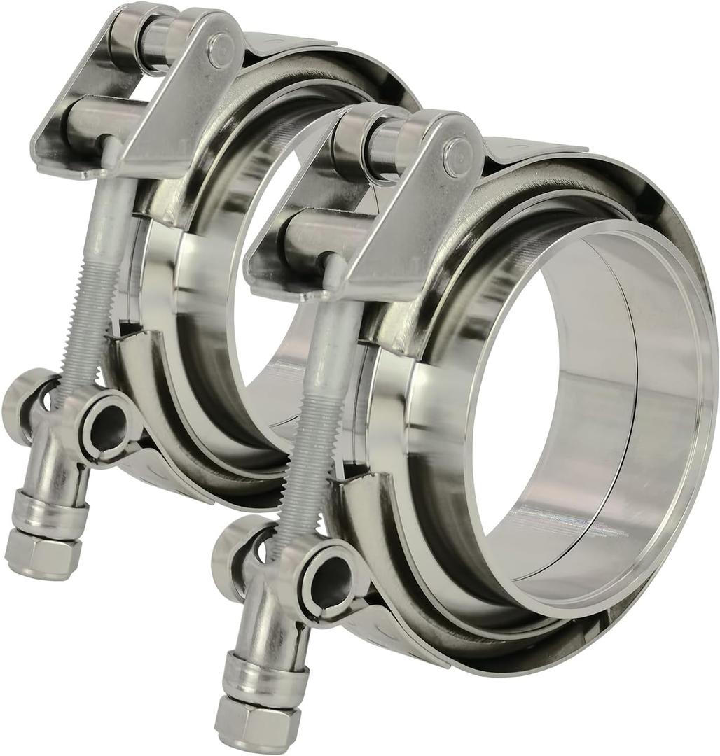 2 X 2.75 inch Quick Release V Band Clamp with Male Female Flanges 304 Stainless Steel for Exhaust Downpipes, 2 Pack