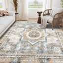 EASERUG Machine Washable Rug 9' x 12' Vintage Design Area Rugs with Non Slip Rugs for Living Room Bedroom Carpet Stain Resistant, Home Decor Office Boho Rug, Brown