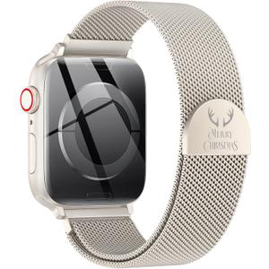 Original Stainless Steel Milanese Loop Compatible with Apple Watch Band 38mm 40mm 41mm 42mm 44mm 45mm 46mm 49mm, Magnetic Clasp Band for iWatch Series 11 10 9 8 7 6 5 4, SE 3 2 1 Ultra3 2, Women & Men (Starlight Antlers)
