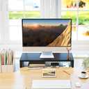 TEAMIX 20 Inch Monitor Stand Riser, Black Desktop Stand for PC/TV/Laptop/Printer, Wood Monitor Riser with Storage, Computer Stand Keyboard Organizer