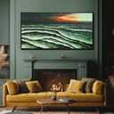 VAYIMDH Ocean Wave Wall Art, Green Sunset Seascape Canvas for Living Room Decor 29"x58"