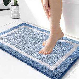 OLANLY Small Bathroom Rugs 24x16, Extra Soft and Absorbent Microfiber Bath Rugs, Non-Slip, Machine Washable, Quick Dry Shaggy Bath Carpet, Bath Mats for Bathroom Floor, Tub, Shower, Blue