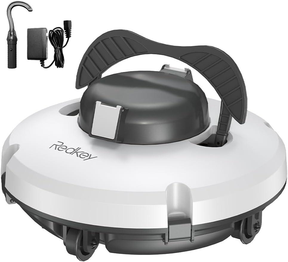 Redkey S100 Cordless Robot Pool Cleaner, Last 130Min, 18 Slope Angle, Automatic Pool Vacuum for Above Ground Pools, Self-Parking Pool Cleaner with Filter Basket, Pool Robot Up to 1100 sq.ft