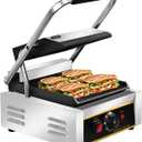 SICHI Commercial Panini Press - 1800W Commercial Electric Panini Sandwich Grill w/Nonstick Coating &Adjustable Temp, Panini Grill Press w/ 9"x9" Cooking Pan, Removable Drip Tray, Double-sided Heating