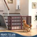 Homykic Bamboo Freestanding Dog Gate, No Assembly Pet Gate Indoor, 24H x 75W Extra Wide Foldable Puppy Fence with Support Feet for the House, Doorways Stairs, 4 Panels, No Drilling, Espresso