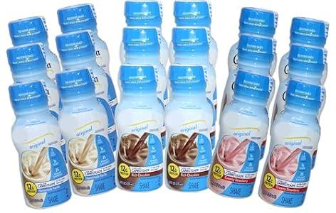 Glu Protein Diabetic Drink | Original Shake | Rich Chocolate, Homemade Vanilla, and Creamy Strawberry Flavors | 18 Pack