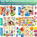 QUOKKA Wooden Puzzles for Toddlers 1-3 6XSET Chunky Toddler Puzzles Ages 2-4 Learning Animals Numbers Alphabet Montessori Toy for Kids 3-5 Wood Games Gift for Boys & Girls - FSC Certified Wood