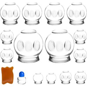 Cupping Kit for Massage Therapy, Cupping Therapy Set, Acupoint Glass Cupping Set for Professional Therapists, Back Massage, Fatigue Relieve, 14pcs Thick Glass Cups