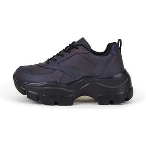 Niluber Women's Chunky Platform Sneakers Hologram Black White Silver Lace-Up Casual Fashion Walking Sport Rave Shoes (8, Charcoal)