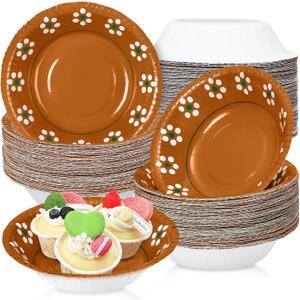50Pcs 16 oz Platos De Barro Mexicanos Paper Bowls Mexican Party Decorations Terracotta Clay Pottery Soup Bowls Snack Dessert Bowl Mexican for Wedding Carnival Family Gatherings Birthday Party Supplies