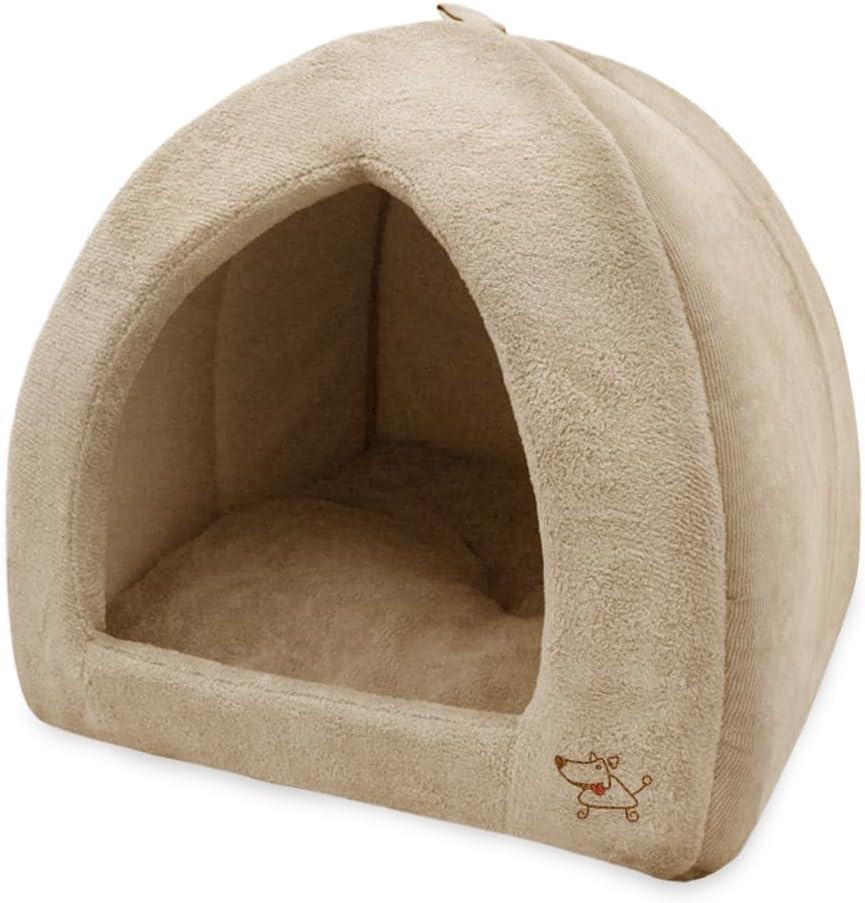 Best Pet Supplies Dog House Bed Crate Mat Tent Indoor Round Soft Plush for Small, Medium, and Large Breeds - Tan, 19 x 19 x H:19"