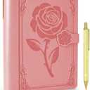 Aocii leather Journal for Women, A5 lined Daily Journal Notebook, Bullet Journaling for Writing, Hardcover Vintage Travel Journals, 224 Pages, Pen included (Pink)