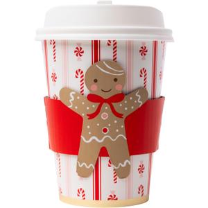Bonjour Fte Sweet Gingerbread Paper Party Hot Cups | Holiday Disposable Cups with Lids for Christmas Parties, Cocoa Bars & Winter Events | Premium Party Supplies & Decorations | Pack of 8, 12 oz