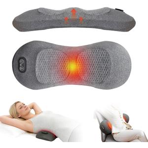 3 in 1 Rechargeable Electric Back Massager for Pain Relief Deep Tissue, Ergonomic Memory Foam Lumbar Support Pillow with Heat, Vibration and Traction, Cordless Lower Back Massager for Home & Office