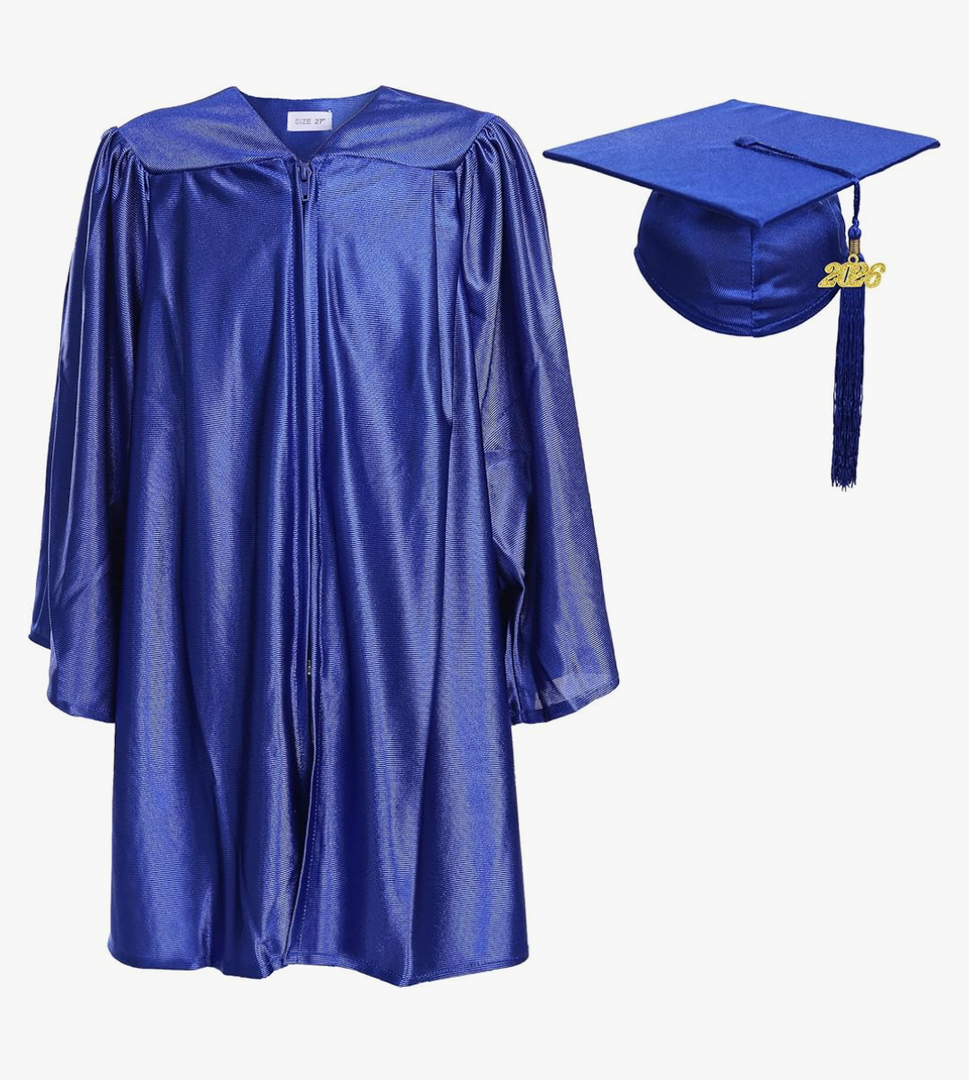 Newrara Unisex Shiny Kindergarten Graduation Gown Cap with Tassel Royal Size 30"