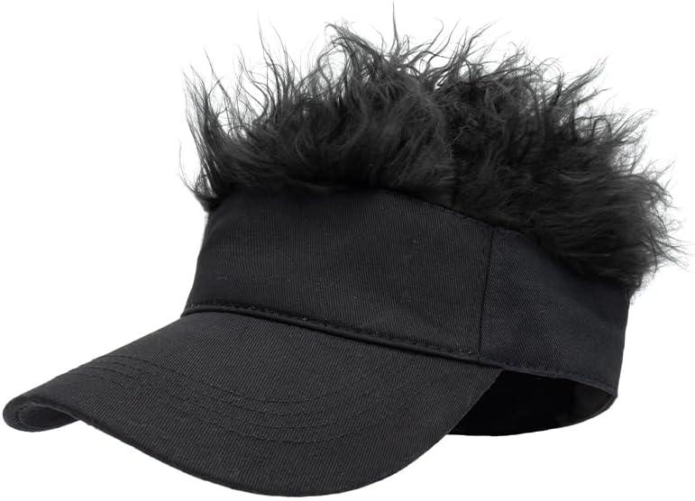 Men Visor Cap with Hair Fake Adjustable Novelty Spiked Wig Baseball Caps, Black
