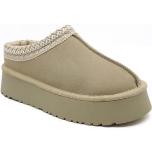 Women's Slippers Platform Mini Boots Short Ankle Boot,Fur Fleece Lined Platform Boots Anti-Slip Snow Slippers For Outdoor (7, Beige)