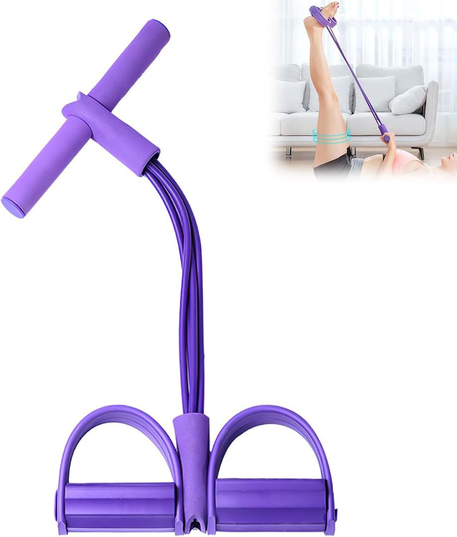 21 Fitness Resistance Bands-4 Tube Pedal Ankle Puller,Upgraded Stretch Bands for Exercise Sit Up Exercise Equipment,Multifunction Tension Rope,Foot Pedal Resistance Bands for Women Men (Purple)