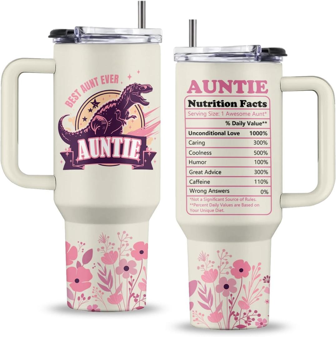 Aunt Gifts, 40 Oz Aunt Tumbler with Handle & Straw, Presents for Auntie, Thanksgiving Christmas Birthday Gift from Niece Nephew, Auntie Gift for Women, 1 PCS