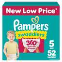 Pampers Diapers - Swaddlers 360 - Size 5, 52 Count, for up to 100% Leakproof Premium Skin Protection (Packaging May Vary)