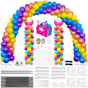 Balloon Arch Kit and Metal Balloon Column Stand and Electric Balloon Pump, Adjustable Balloon Stands for Floor with Water bags, Balloon Kit for Wedding Birthday Party Supplies Decoration