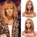 MAGQOO Strawberry Blonde Wig Women Short Straight Strawberry Bob Wig with Side Bangs Halloween Costume Cosplay Wigs