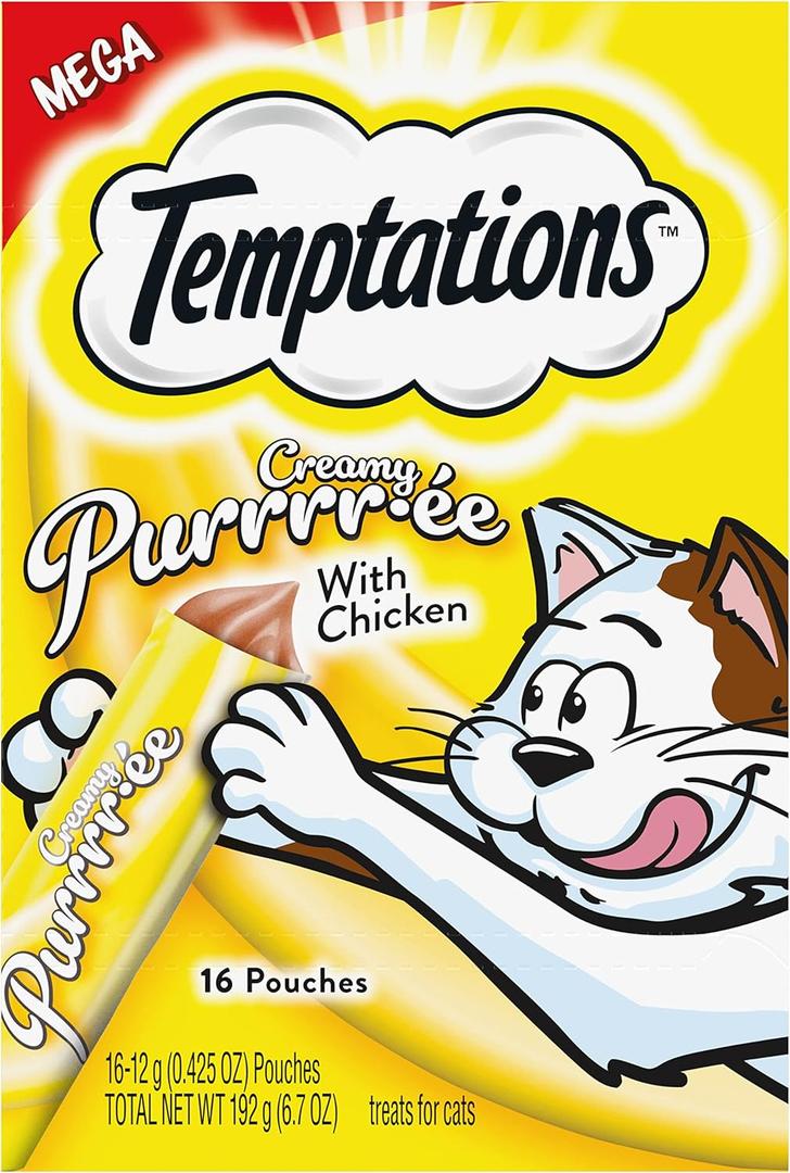 Temptations Creamy Puree Squeezable Lickable Wet Cat Treat with Chicken, 0.42 oz. Tubes, 16 Count, BB Date: 01/25/2026