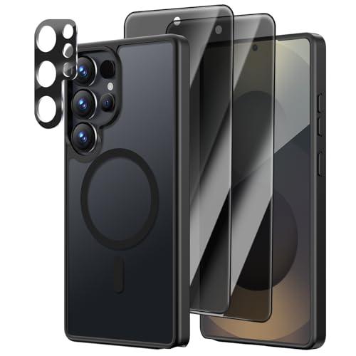 [4 in 1] Magnetic for Samsung Galaxy S25 Ultra Case, 2 Pics Privacy Screen Protectors and 1 Pic Camera Protector, Fit for MagSafe, Military Grade Shockproof Translucent Matte S25 Ultra Cover, Black