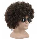 Yuehong Short Fluffy 70s 80s Disco Afro Wigs Synthetic Anime Cosplay Fancy Funny Wigs for Unisex Men Women (Dark Brown)