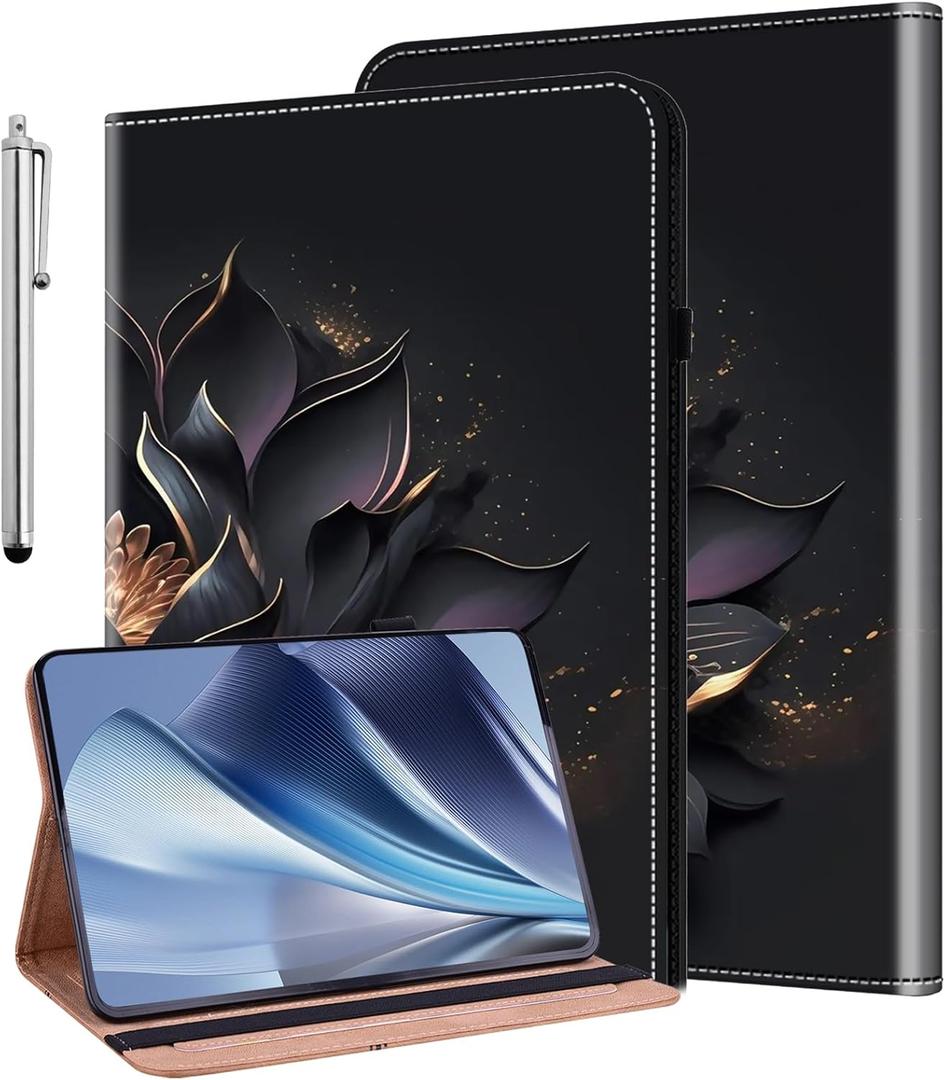 Case for Samsung Galaxy Tab A11 / Tab A9 8.7-Inch 2025/2023, Pencil Holder Flip Wallet Leather Shockproof Tablet Cover, Purple Lotus