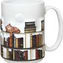 Full-Wrap Embossed 3D Book Mugs For Book Lovers Gifts For Readers Women 3D Bookshelf Mug 15Oz - A Library Shelf Cup, Cat Mugs For Cat Lovers Women And Men, Love Cats Mug Gift For Writers And Authors
