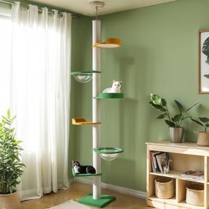 Veehoo Floor to Ceiling Cat Tree, 7 Level Adjustable Height(106-123 inches) Plush Tall Cat Tree, Sturdy Cat Tower for Indoor Cats with 4.3" Thickened Posts