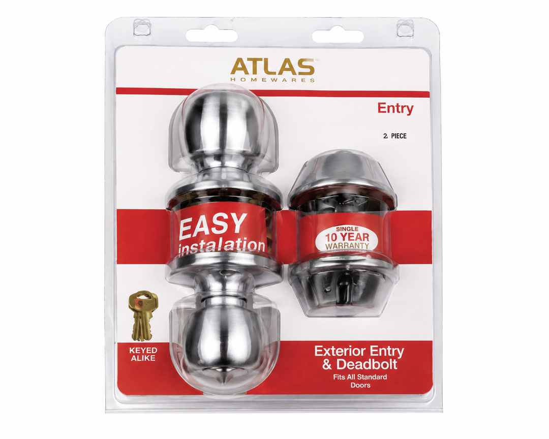 Atlas Home Security Entry Lock and Deadbolt Set W keys Polished Brass