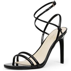 Strappy Heels for Women Stiletto High Heels Open Toe Ankle Strap Sexy Prom Dressy Comfortable Lace Up Heeled Sandals (7, Black)