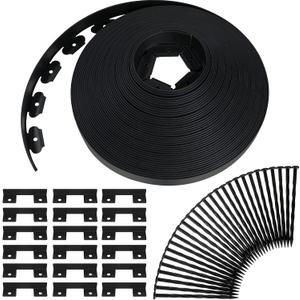 Queekay 148FT 2 Inch Tall Landscape Edging Kit with 70 Spikes 20 Connectors Plastic Garden Landscape Edge Border Flexible Landscaping Edging for Lawn Garden Yard Flower Bed(Black,2 Inch)