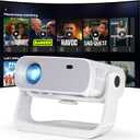 Smart Projector with WiFi 6 and Bluetooth Built-in Apps - 4K Support Portable Mini Projector Native 1080P , 2025 New Auto Keystone & Zoom Home Theater Cinema Movie Proyector, 120 Stand, Grey