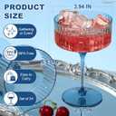 CALBODE 24Pcs Plastic Martini Glasses with Detachable Stems, 10oz Plasitc Ribbed Coupe Glasses Blue Vintage Cocktail Glassware Set Toasting Glasses for Party Wedding Anniversary