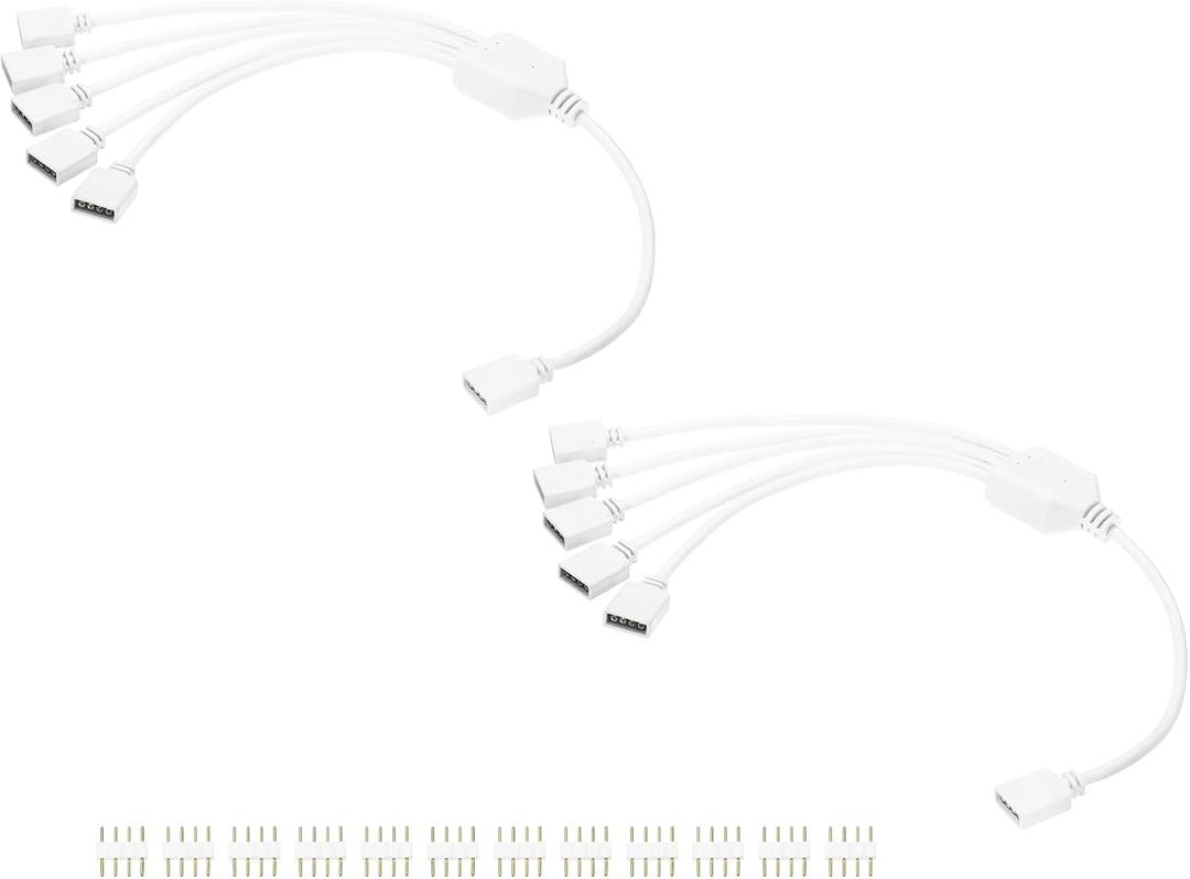 MECCANIXITY 2 Pcs RGB Splitter Cable, 12V 12" 4 Pin 1 to 5 Female to Female RGB Adapter Cable with 4 Pin Male Connectors for PC Computer ARGB Fan/LED Lights, White MECCANIXITY 2 Pcs RGB Splitter Cable, 12V 12" 4 Pin 1 to 5 Female to Female RGB Adapter Cable with 4 Pin Male Connectors for PC Computer ARGB Fan/LED Lights, White