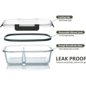 M MCIRCO 6-Pack,30 Oz Glass Meal Prep Containers 2 Compartments Airtight Lunch Bento Boxes with Lids, Glass Food Storage Containers, Microwave, Oven, Freezer and Dishwasher
