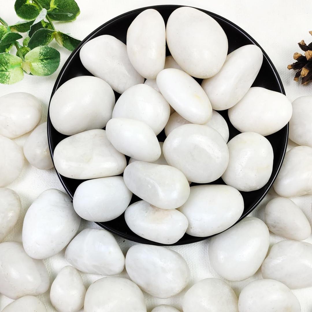 YISZM 40lbs White River Rocks for Garden Landscaping, 1-2 Inch Natural Pebbles for Indoor Plants, High Polished Decorative Stones Outdoor and Indoor DIY Vase Filler Fish Tank Aquariums