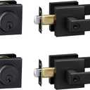 Exterior Door Lock Set, Combo Lock-Heavy Duty Black Door Handle and Single Cylinder Deadbolt Lock, Keyed Alike Door Locks for Front Door (Matte Black, 2 Pack Set)