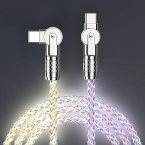 USB C to Type C Light Up Charging Cable,180 RGB Flowing Colorful Gradual,100W Fast Charger Cord for iPhone 17/16/16Pro/16Plus/16ProMax,MacBook Air,iPad Pro,Pixel,Samsung Galaxy S23/S24 (3.3FT)