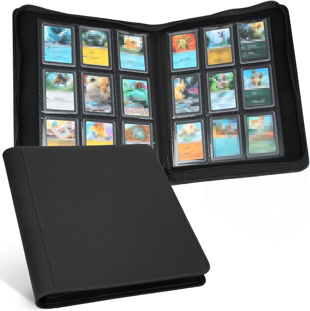 Toploader Binder, Holds 324 Toploaders, 9 Pocket Top Loader Binders with Sleeves for 3 x 4'' Toploaders, Double-Sided Pocket Top Loader Storage Binder, Trading Card Binder - Diamond Black