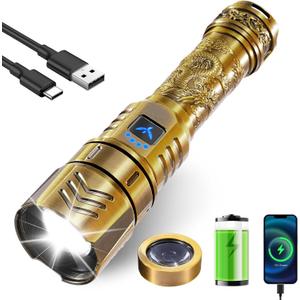 SKYFIRE LED Flashlights High Lumens with Ignition Lens,3000lm Super Bright Rechargeable Flashlight,Zoomable 4 Modes Waterproof Tactical Flash Light for Camping Essentials Outdoor and Home Gift (5000mAh)