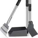 Heeyoo Dog Pooper Scooper, Dog Poop Tray and Rake Set, Pet Waste Removal Scoop with Long Adjustable Sectional Stainless Handles