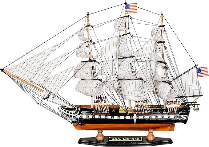 SAILINGSTORY Wooden Model Ship USS Constitution 1/140 Scale Replica Ship Model Sailboat Decor, Size: 26"