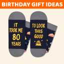 HAPPYPOP Birthday Gift Idea for Men - Socks for Senior Over 80, Present with Greeting Card (Took Me 80 Years Black)