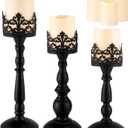 Blosssound 3 Sets Halloween Black Vintage Candle Holder with LED Tea Lights Matte Gothic Tall Holders for Pillar Candles for Halloween Dining Fireplace Home Table Centerpiece