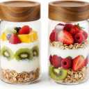 2-Piece 10 fl oz Food-Grade Glass Mason Jars with Sturdy Acacia Wood Lids, Sealable Waterproof, Transparent Easily Stackable for Spices, Seasonings & Snack Organizin