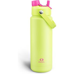 ENCOOL Insulated Water Bottle with Straw Stainless Steel Water Bottle, Leak-Proof, BPA-Free, Double Wall Vacuum Keeps Cold for 24 Hours for Sports, Travel, School (32 oz, Acid Green)